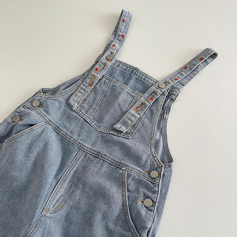 Rosy Days Embroidered Short Overalls