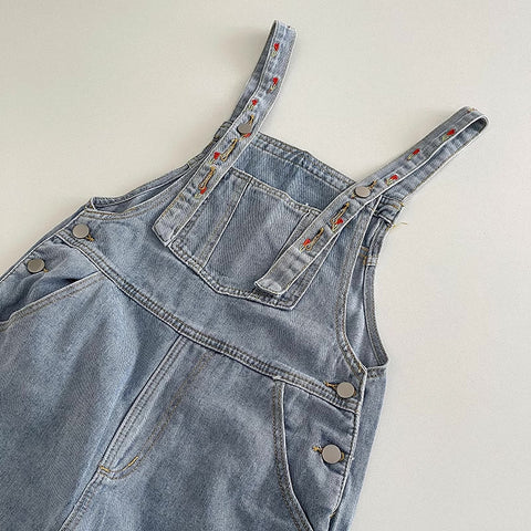 Rosy Days Embroidered Short Overalls
