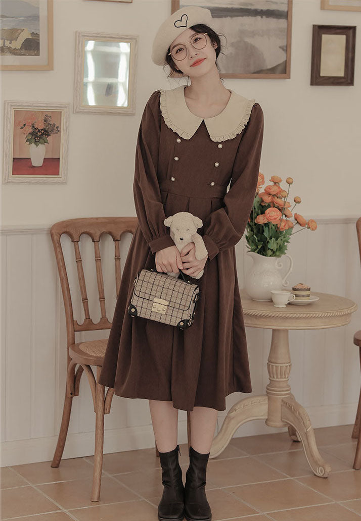 Corduroy Suede Peter Pan Midi Dress