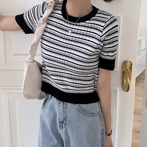 Short Sleeve Stripe Sweater