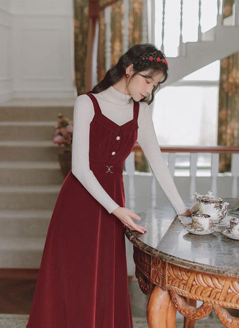 Corduroy Pearl Cami Midi Dress
