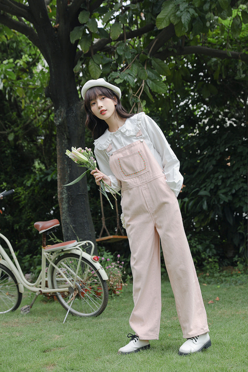Denim-Overall mit Daisy Chain-Stickerei