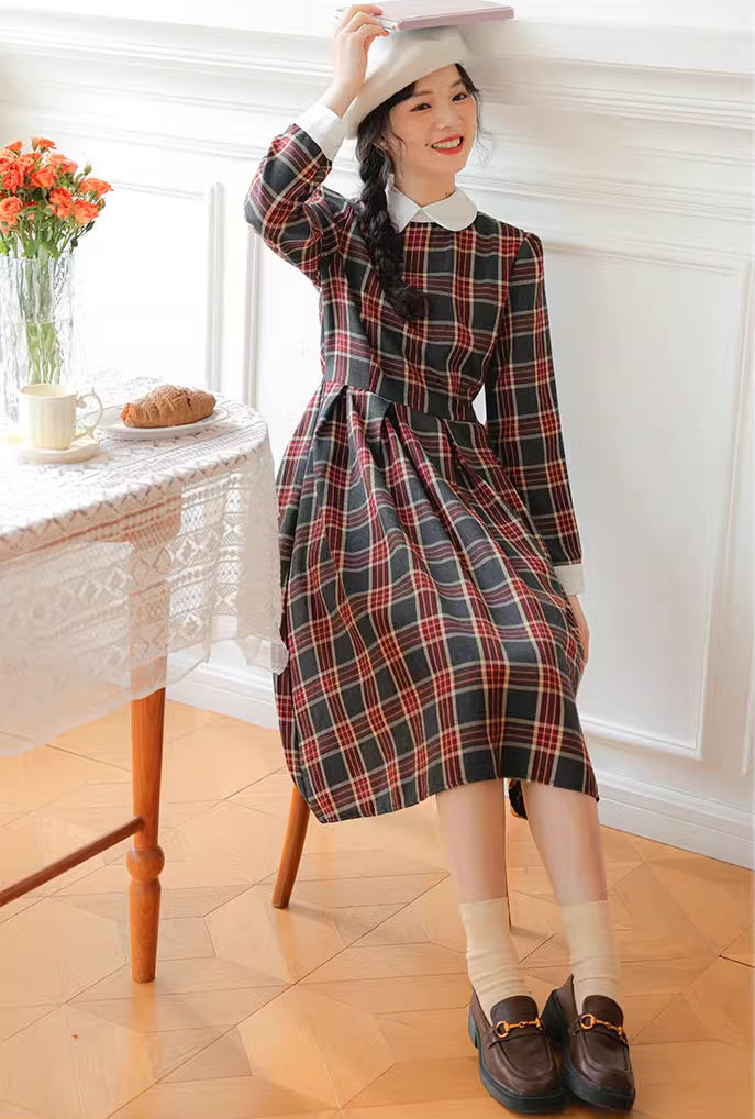 Festive Plaid Midi Dress