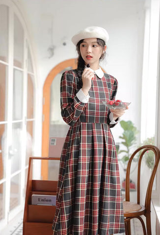 Festive Plaid Midi Dress