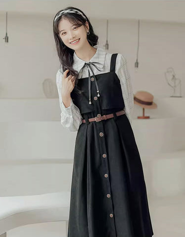 Suede Button Up Cami Pinafore Dress Set