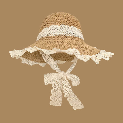 Lace Trim Straw Hat