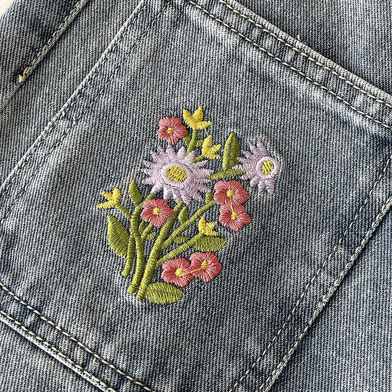 Embroidered Floral Pocket Jeans