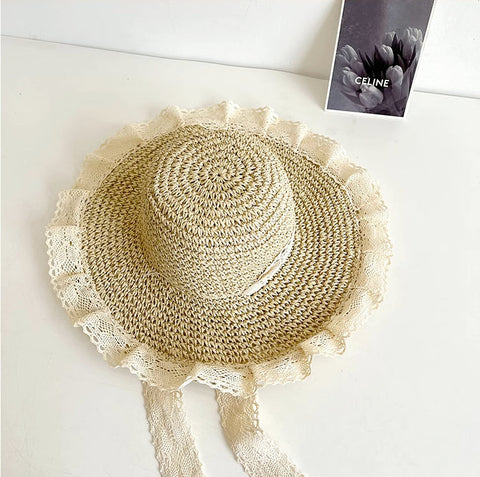 Lace Trim Straw Hat