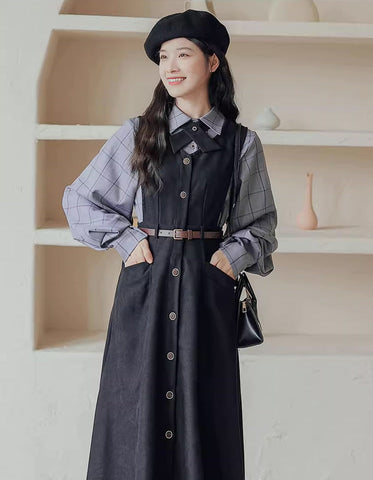 Button Up Suede Pinafore Dress