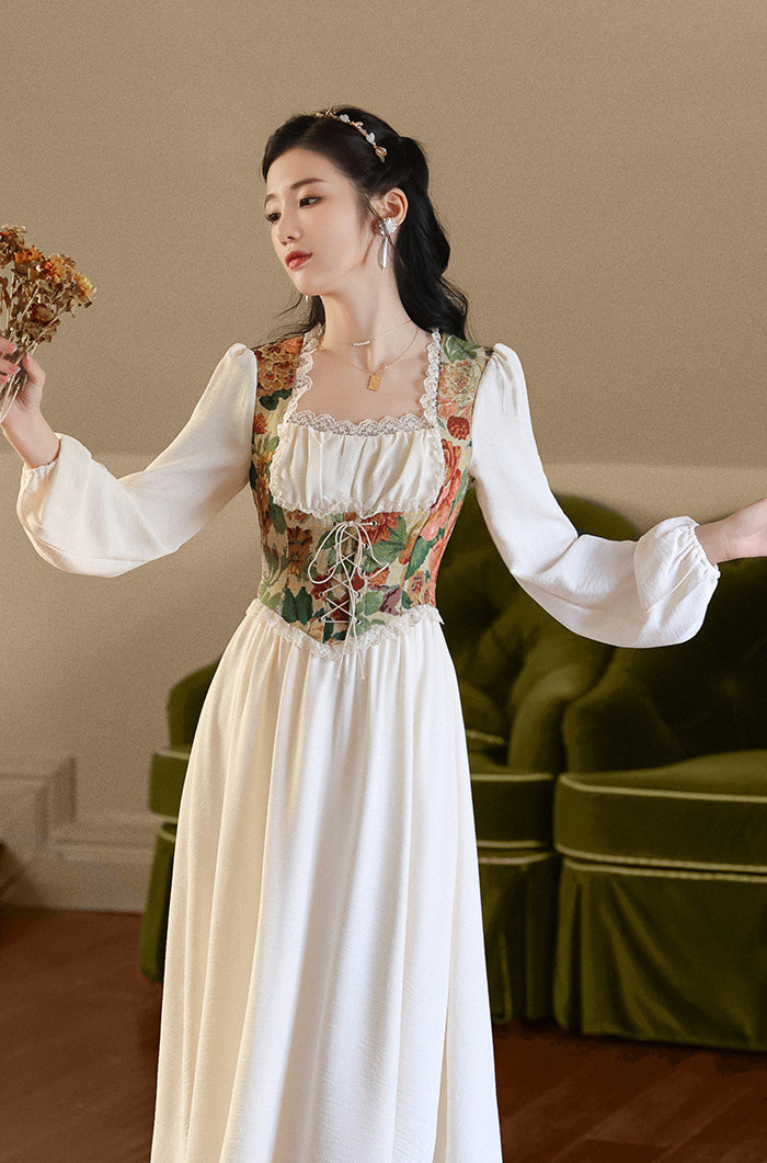 Floral Tapestry Jacquard Corset Dress