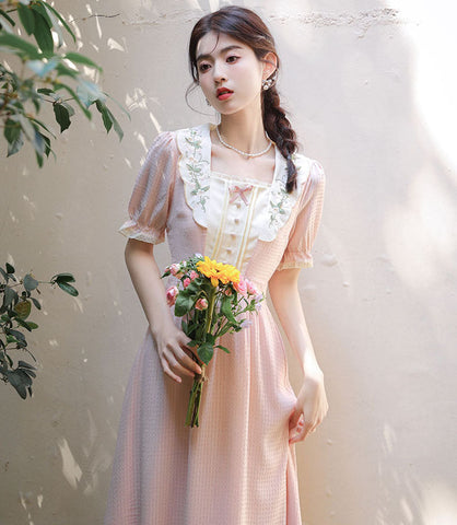 Sweet Floral Embroidered Midi Dress