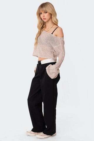 Off Shoulder Long Sleeve Knit Top