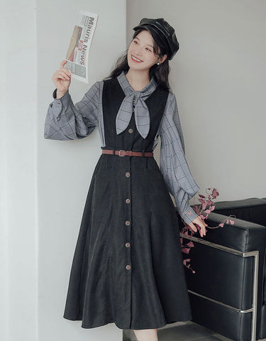 Button Up Suede Pinafore Dress