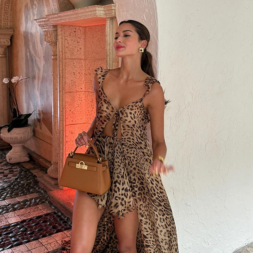 Leopard Print Shorts Vacation Two Piece Suit