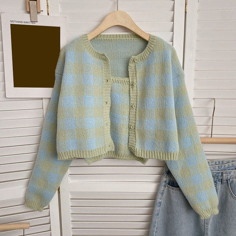 Gingham Cropped Cardi & Cami Set