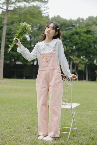 Flower Bouquet Embroidered Overalls