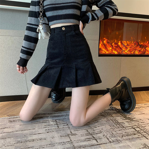 Corduroy Mermaid Pleated Skirt