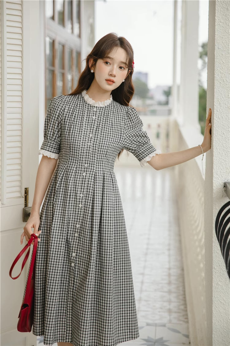 Button Up Plaid Midi Dress