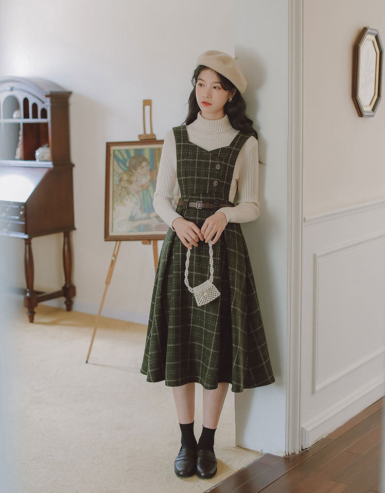 Plaid Pinafore Midi Dress