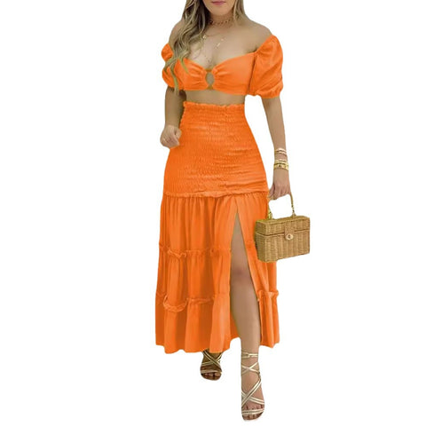Off-Shoulder Zip-Up Dress Two-Piece Set