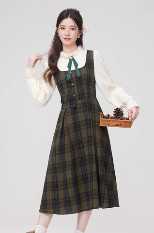 Cabin Plaid Twofer Midi Dress