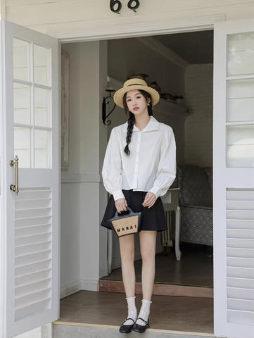 Basic Long Puff Sleeve Blouse