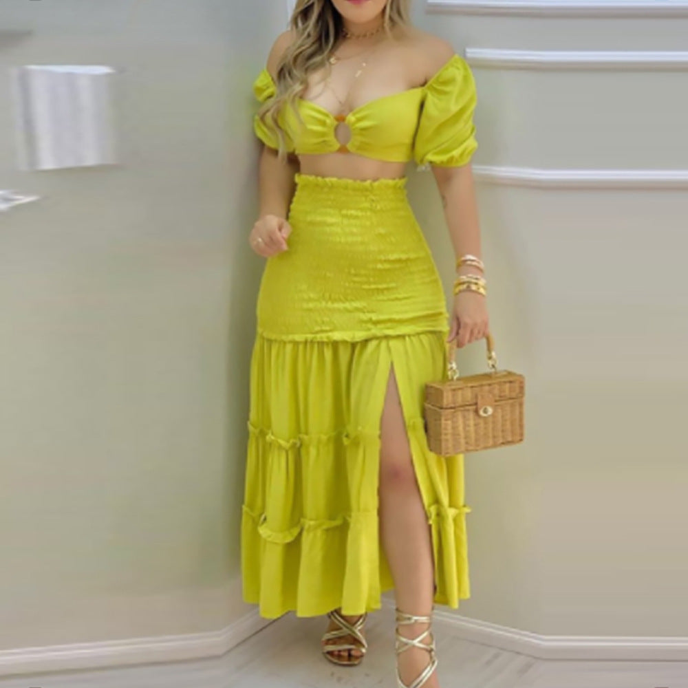 Off-Shoulder Zip-Up Dress Two-Piece Set