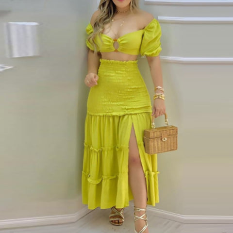 Off-Shoulder Zip-Up Dress Two-Piece Set