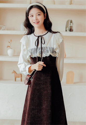 Square Lace High Neck Sweater Dress