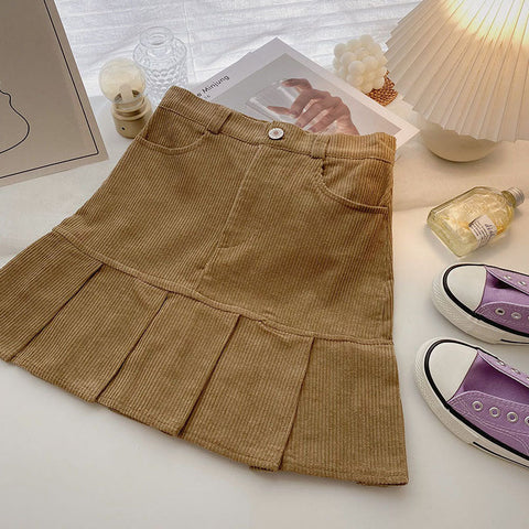 Corduroy Mermaid Pleated Skirt