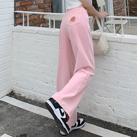 Embroidered Peach Jeans