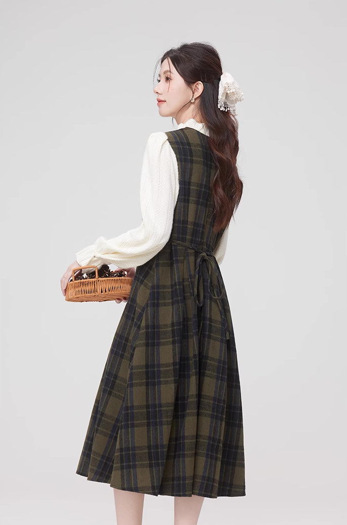 Cabin Plaid Twofer Midi Dress