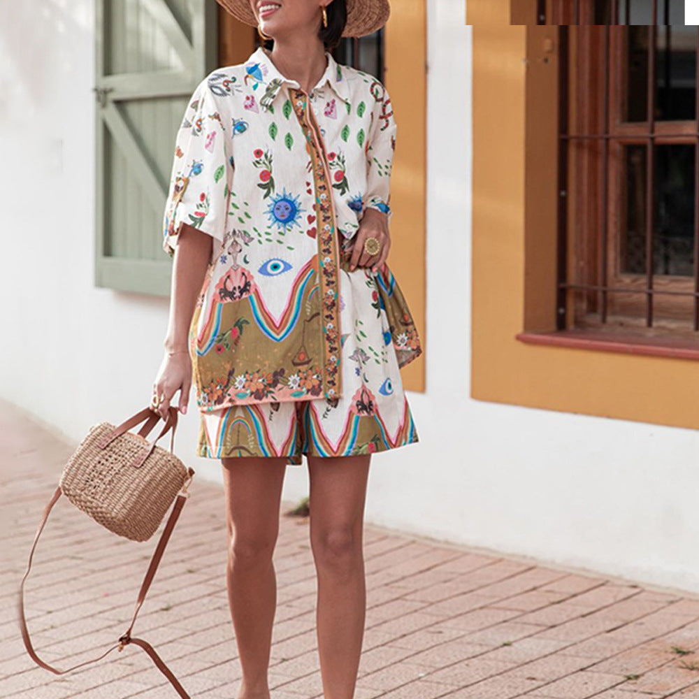 Printed Shirt And Shorts Casual Two-Piece Suit