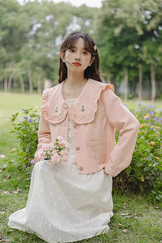 Sweet Heart Flower Embroidered Jacket