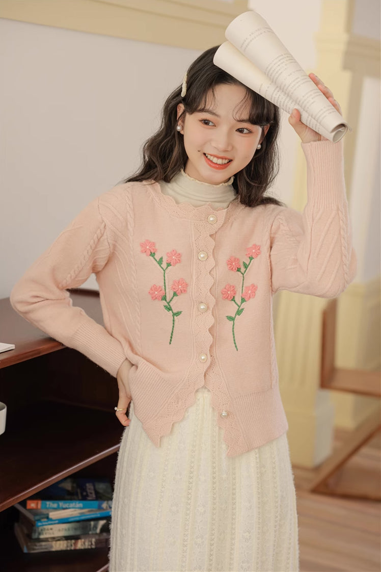 Sweet Floral Embroidered Cardigan