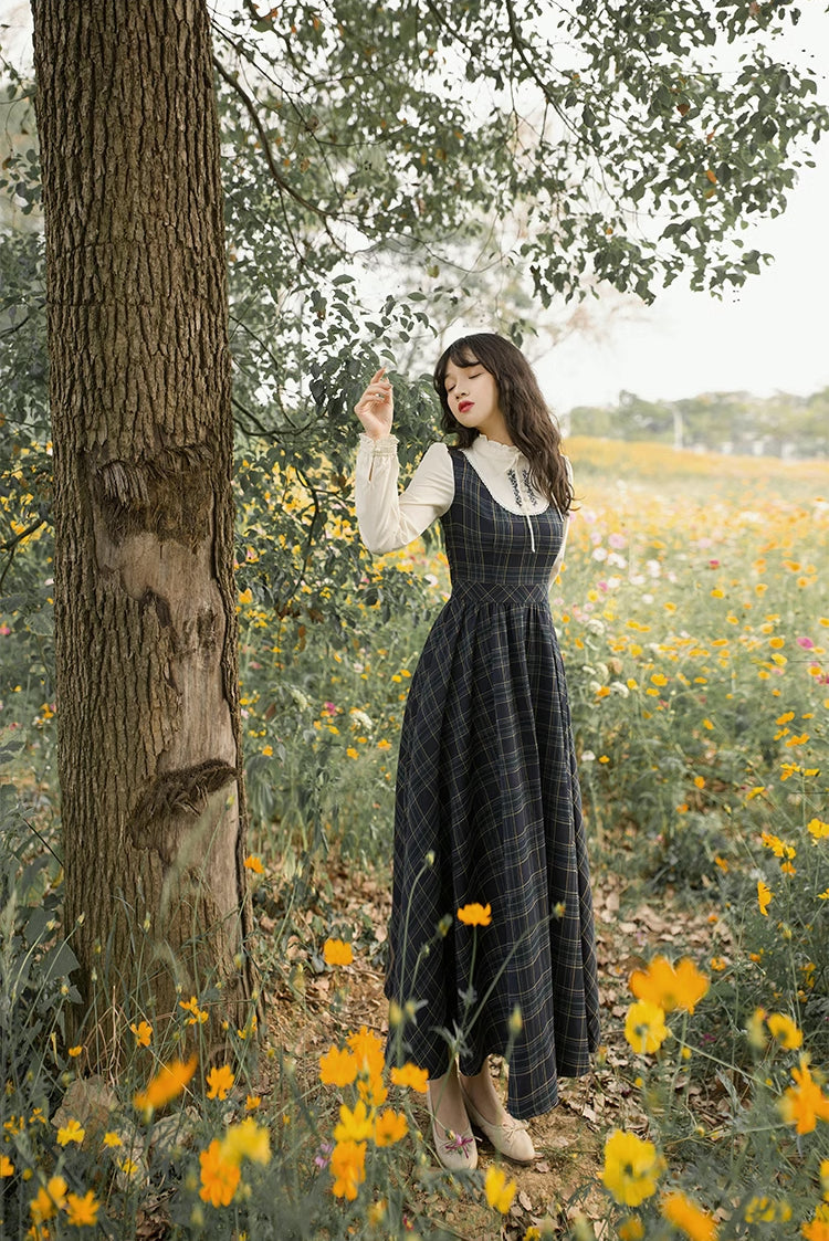 Vestido midi de cuadros escoceses de pino Twofer