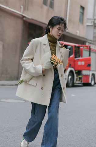 Corduroy Double Breasted Blazer Jacket