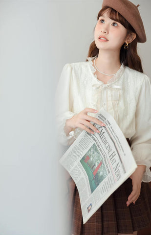 Ruffle Trim Tie Neck Blouse