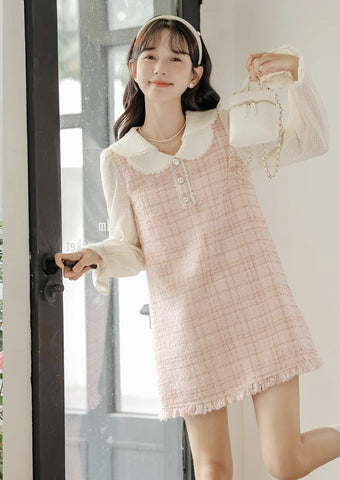 Tweed Plaid Mini Shift Dress