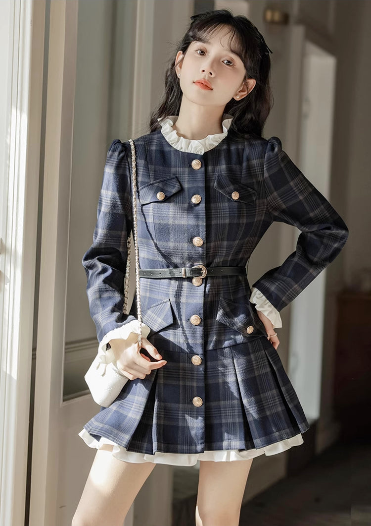 Academia Plaid Button Mini Dress