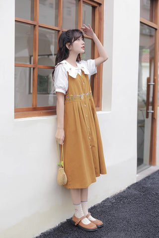 Wild Garden Button Pinafore Dress