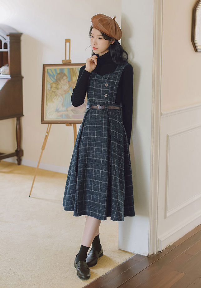 Plaid Pinafore Midi Dress