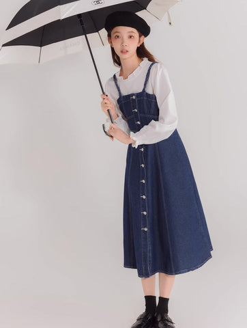 Midi-Camisole-Kleid aus Denim mit Knopfleiste