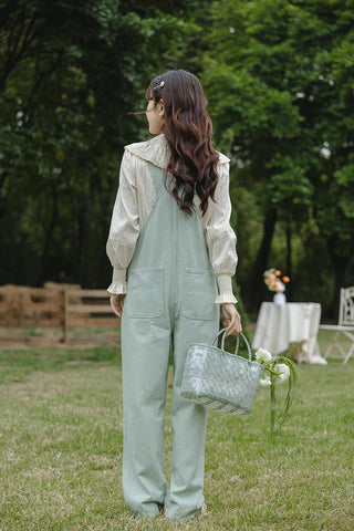 Flower Vines Embroidered Overalls