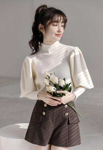 Puff Sleeve High Neck Sweater