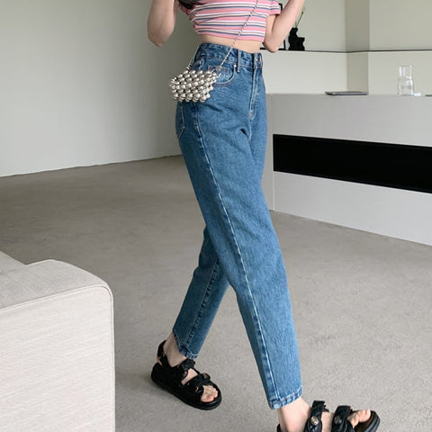 Mushroom Embroidered Mom Jeans