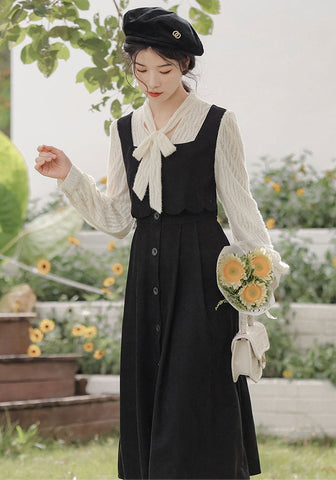 Scallop Button Up Twofer Dress