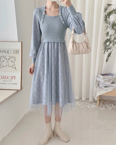 Vestido de suéter de punto con encaje