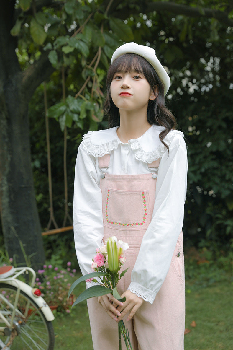 Denim-Overall mit Daisy Chain-Stickerei