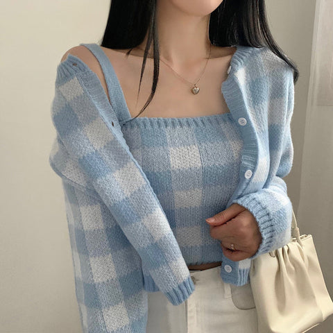 Gingham Cropped Cardi & Cami Set